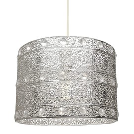 Antique Silver Acrylic Gem Moroccan Style Chandelier Pendant Light Shade Fitting with Transparent Beads | 60w | 24cm Diameter | Quality Made Product by Happy Homewares