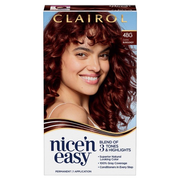 Clairol Nice'n Easy Permanent Hair Dye, 4BG Dark Burgundy Hair Color, Pack of 1