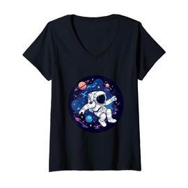 Womens Astronaut's Galactic Journey Discovering New Worlds Kids V-Neck T-Shirt
