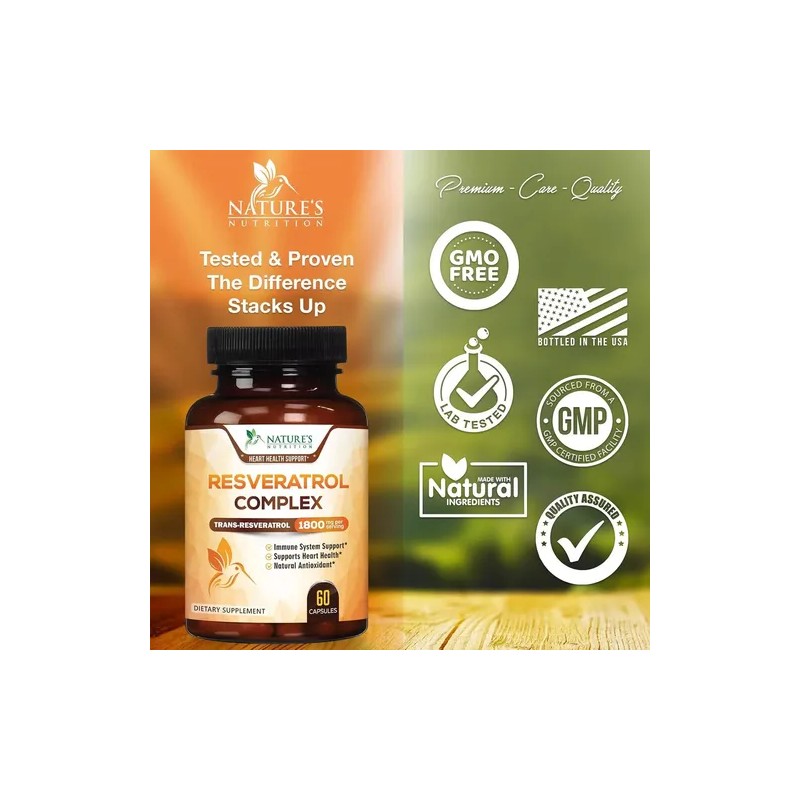 Resveratrol Nature's Nutrition 1800mg Cápsulas Antioxidante Vegano
