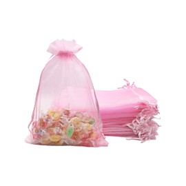 Jexila Jexila 100PCS Pink Organza Bags 5X7 Inch Mesh Bag Drawstring for Wedding Party Baby Shower Favor Pouches Bags (Pink 5X7)