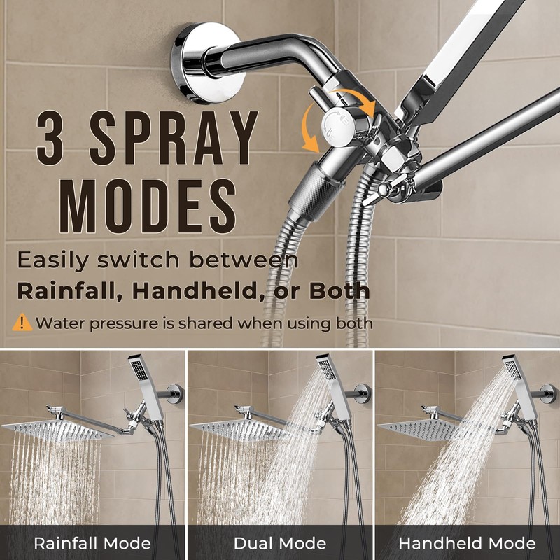 G-Promise All Metal 10" Dual Square Shower Head Combo |