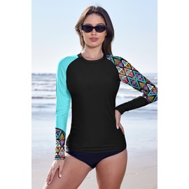 BesserBay Lady Summer Swim Swimming SPF Rashguard Sun Protection Sunproof Uv Protection Swimwear Blue Black Totem S