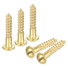 sourcing map Wood Screws M3.5 x 20mm Slotted Round Head Brass Self-Tapping Screw 30 Pcs