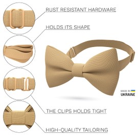 Bow Tie House Babies Classic Pre-Tied Bow Tie Formal Solid Tuxedo (Small, Deep Beige)