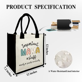 Mom Shoulder Beach Bag, First Mother's Day Gifts, Important Mama Stuff Canvas Tote Bag, New Mom Shopping Bag, Birthday Christmas Gifts For Mother -46