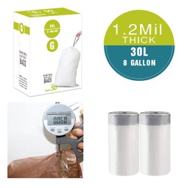 Simplelisa Code G 4 Packs (200 Count Total) 8 Gallon Heavy Duty Drawstring Plastic Trash Bags Compatible with Code G | 1.2 Mil | White Garbage Can Liners 8 Gallon/30 Liter