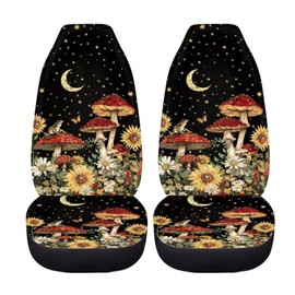 BIGCARJOB 2 Pack Mushroom Car Seat Cover Set for Front Only,Sunflower Auto Front Seat Protector Vehicle Bucket Seat Cover for Women Auto Accessories