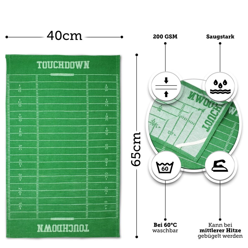 40YARDS American Football Tea Towels (Pack of 2) in Pitch