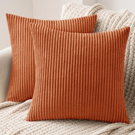 MIULEE Set of 2 Striped Corduroy Square Throw Pillow Case Soft Cushion Cover Sham Home for Sofa Chair Couch/Bedroom Decorative Fluffy Large Pillowcases 16x16 Inch 40x40cm Caramel