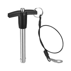 QUARKZMAN T Handle Locking Pins 3/8 Inch Pin Diameter 2-23/64 Inch Use Length Stainless Steel Push Switch Quick Release Pin with Lanyard Cable (9.5 mm-60 mm)
