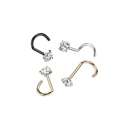 PiercedOff Implant Grade Titanium Nose Screw with Clear CZ Gem - Thickness 18GA (1mm) / Length 6mm / Gem Size 3mm