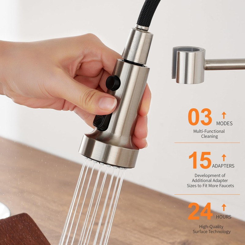 TIORIY with 15 Adapters Pull Down Kitchen Sink Faucet Head