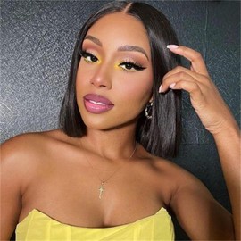 Wiggins Hair 5x7 Lace Front Straight Bob Wig Human Hair Wig Ready-to-Wear Glueless Wig Human Hair Pre-Bleached Knots & Adjustable Straps for Natural Look 14 Inch