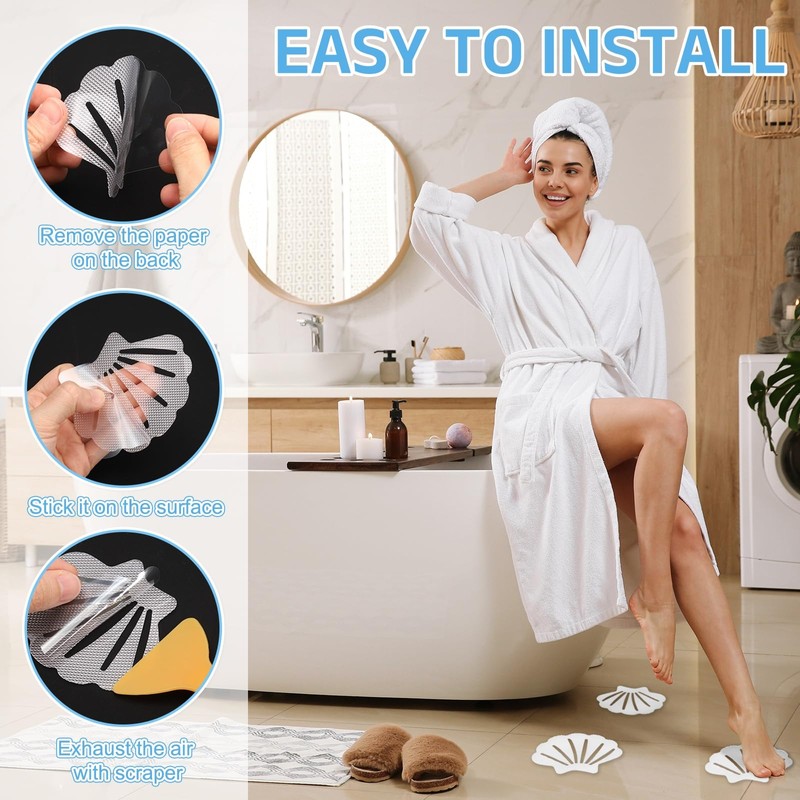 sourcing map 24Pcs Non-Slip Bathtub Stickers, 9x7 cm Shell Shape