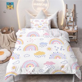 Linfye Bed Linen 120 x 150 cm Girls Rainbow Bedding Sets Children's Bed Linen Duvet Cover 120 x 150 cm Stars Sun Soft Microfibre Duvet Covers with Zip + 1 Pillowcase 40 x 60 cm