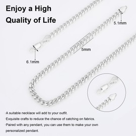 Silver Necklace for Women 5mm Cuban Chain 925 Sterling Silver Clasp Curb Link Silver Chain for Men 30 Inches