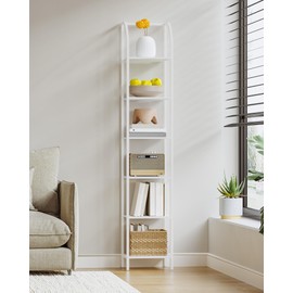 Hzuaneri Bookshelf Narrow Bookcase, Tall Storage Rack with Steel Frame, Display Standing Shelf Unit, Skinny Book Shelf for Study Living Room Home Office, Industrial Style, 6-Tier White BC56013W
