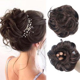 Aimole Messy Scrunchie Bun Hair Accessories Wavy Hairpiece Heat-resistant Synthetic Fibres (33 Dark Auburn)