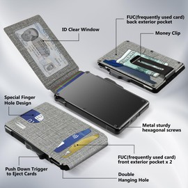 umoven Wallet for Men - with Money Clip Slim Leather Slots Credit Card Holder RFID Blocking Bifold Minimalist Wallet (Gray Fabric)