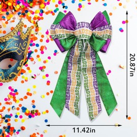 Large Mardi Gras Bow for Wreath, Festival Glitter Mardi Gras Wreath Bow, Large Mardi Gras Tree Decorations Fat Tuesday Ornaments for Front Door New Orleans Carnival Party Decor - Style B