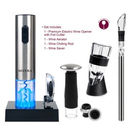 Secura Wine Lovers Gift Set 12-Piece Wine Accessories Set Electric Wine Opener, Wine Foil Cutter, Wine Aerator, Wine Saver Vacuum Pump + 2 Wine Stoppers