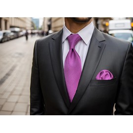 S&W SHLAX&WING Fuchsia Men's Necktie, Silk, Plain, Purple, Wedding, 8cm x 147cm Necktie + Pocket Square