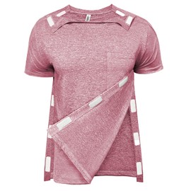 Unisex Post Shoulder Surgery Shirts for Women with All Access Stick On Fasteners Recovery Tear Away Short Sleeve Chemo Clothing Red M