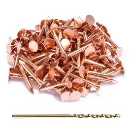 GOORY 500Pcs Copper Nails 1 Inch - with 1/16 Inch Drill Bit - 99.95% Pure Copper Roofing Nails Slate Spikes Flashing Furniture Boat for Roof Repair, Tree Stump Remover, DIY Project