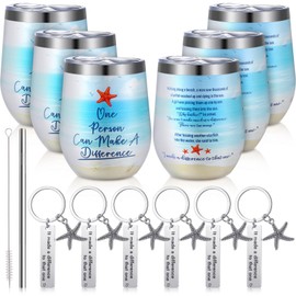 Funnymoom 12 Pcs/6 Sets Starfish Story Gifts Bulk Teacher Employee Appreciation Gifts Make a Difference, 12 oz Stainless Steel Tumbler Cup, Starfish Keychain Thank You for Volunteer Staff Nurse