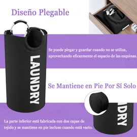 2PCS Cestos Ropa Sucia Plegable,Cesto para Ropa Sucia Fácil de Transportar,Cesta para la Colada Alta Capacidad,Fabricado de Tela Oxford,Cesto de Ropa Sucia de Primera Calidad con Asas(Gris & Negro)