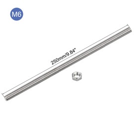 sourcing map 12 Pack M6 x 250mm Fully Threaded Rod with 12 Pack Hex Nuts, 1mm Thread Pitch 304 Stainless Steel Right Hand Threaded Rods Bar Studs