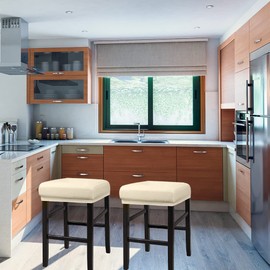 HFCNMY Stool Covers Rectangle, Stretch Waterproof PU Rectangle Bar Stool Covers Vanity Stool Cover Washable Counter Stool Covers Saddle Seat Cover with Elastic Bands(2 Pack,Beige)