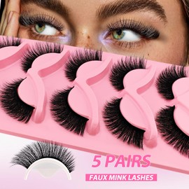 Cat Eye Lashes Wispy Eyelashes 18mm Fox Eye Angel Wing Lashes that Look Like Extensions Faux Mink False Eyelashes Natural Look 5 Pairs pack.(T6)