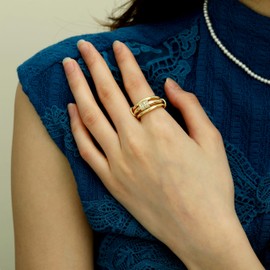 Affolace Stackable Rings for Women Non Tarnish, 14K Gold Plated Dainty Cubic Zirconia Rings Multi Chunky Gold Ring Mixed Metal Stacking Rings Set Gold Prom Jewelry for Women Gifts Ring Size 6