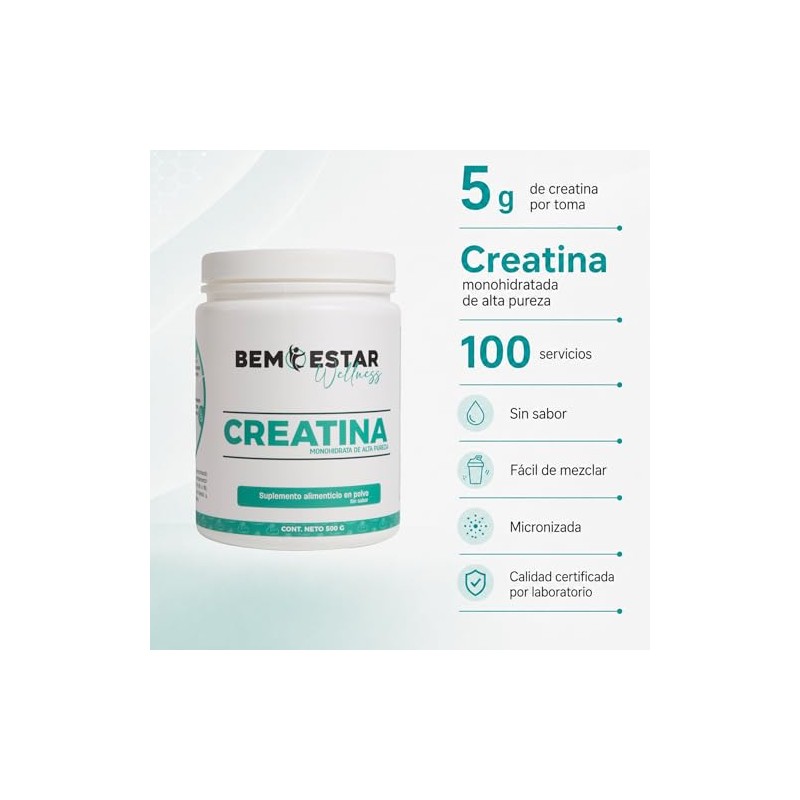 Creatina Monohidratada de Alta Pureza En Polvo Sin Sabor 500