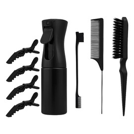 Haarbürste mit Haarsprühflasche, Haarstylingkamm, Entwirrungsbürste für natürliche, afrobritische Typen 3a-4c, glatte Bürsten-Set, Schwarz, 8 Stück