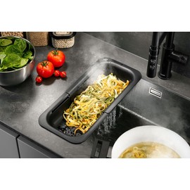 GEFU DRENARE Sink Strainer, Extendable Strainer 34-47 cm for Pasta, Vegetables, Tableware, Heat Resistant, Dishwasher Safe, with Hanging Loop