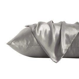 BEDSUM 2 Pack Queen Silk Satin Pillowcases for Hair and Skin, Silky Soft and Luxurious Bedding Pillow Cases with Envelope Closure, 20x30 Inches, Grey