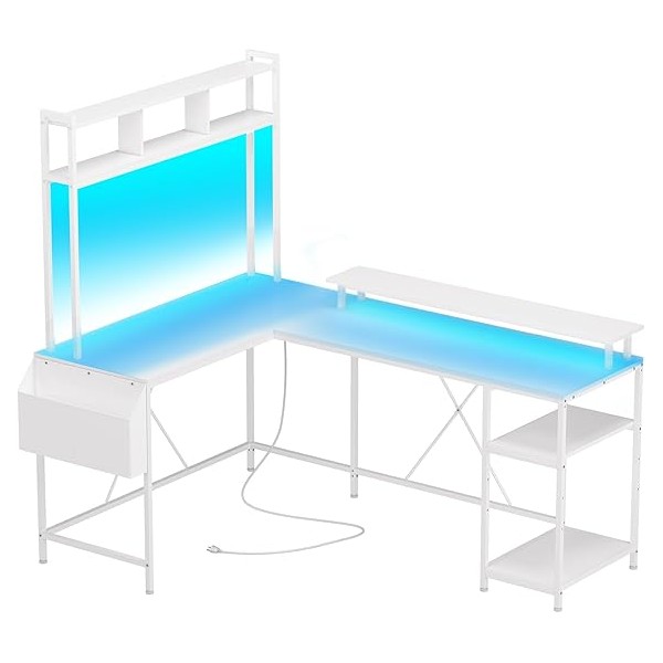 Garvee 67" Reversible L-Shaped Computer Desk With LED Lights &