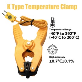 2pcs K Type Temperature Clamps, HVAC Temperature Probe, Works w/Pipe Clamp Meter Thermocouple Thermometer Multimeter Gauge Temperature Sensor for Plumbing Refrigerator HVAC Tools