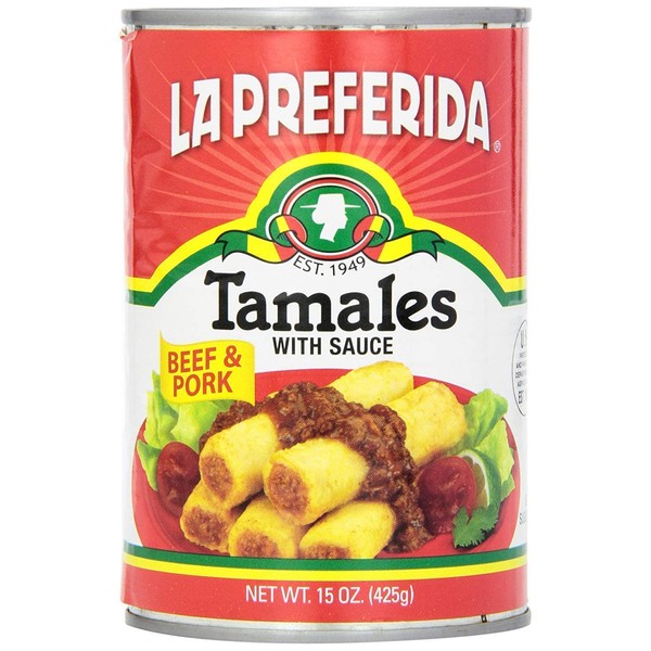 La Preferida Beef & Pork Canned Tamales with Sauce, 15 oz. (Pack of 12)