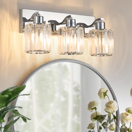 ALAISLYC Crystal Bathroom Vanity Lights 3 Lights Bathroom Light Fixtures Over Mirror 18 Inch Vanity Light for Bathroom Wall Sconce for Mirror Kitchen Hallway Cabinet