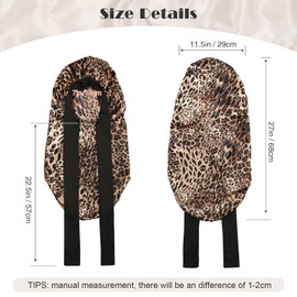 AWAYTR Long Satin Bonnet for Braids - Elastic Silk Hair Bonnets for Sleeping Night Cap Stretchy Tie Band for Women（Leopard）