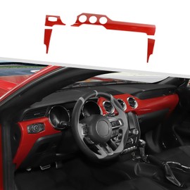 Jimen Compatible with Ford Mustang 2015-2023, Center Console Dashboard Air Vent Trim Headlight Control Panel Cover Interior Accessories (Red)