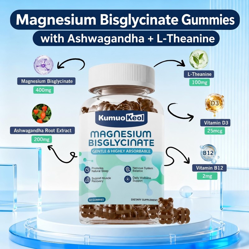 Magnesium Bisglycinate Gummies with Ashwagandha & L-Theanine, 60 Cts