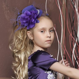 Zinniday Purple Feather Fascinator Hat - 2025 Mini Elegant Veil Derby Hats Veil Headdress Pearl Victoria Topper Kentucky Hair Clip for Lady Women Girls Holiday Event Party Costume