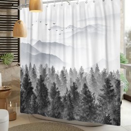 Baocicco Grey Forest Mountain Shower Curtain Watercolor Misty Forest Nature Tree Mountain Landscape Shower Curtains for Bathroom Waterproof Fabric Shower Curtain with Hooks 72x72 Inches