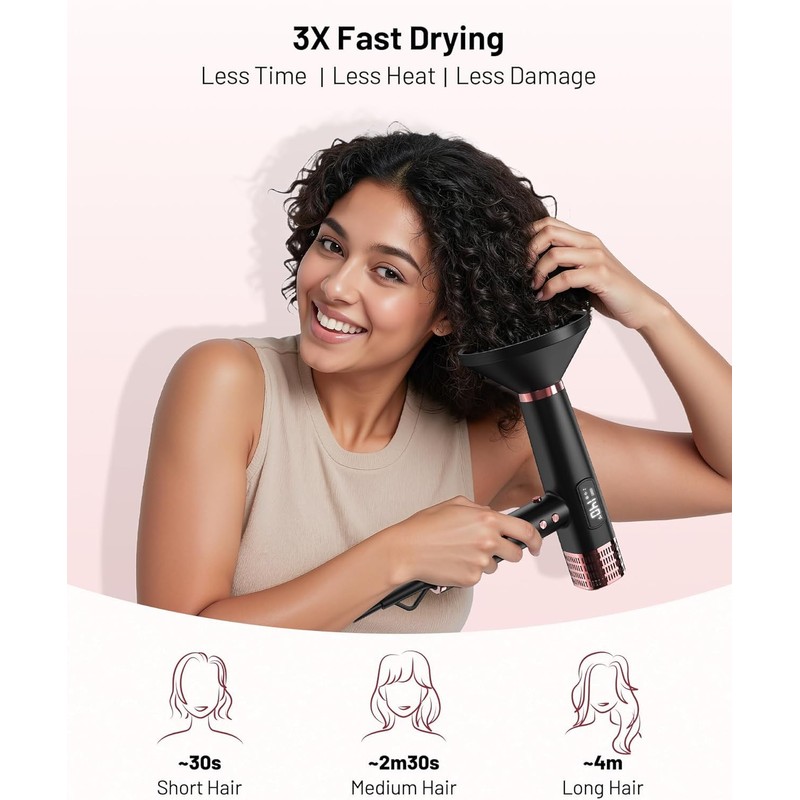 Dual Voltage Travel Hair Dryer with Diffuser, 1875W Ionic,Black