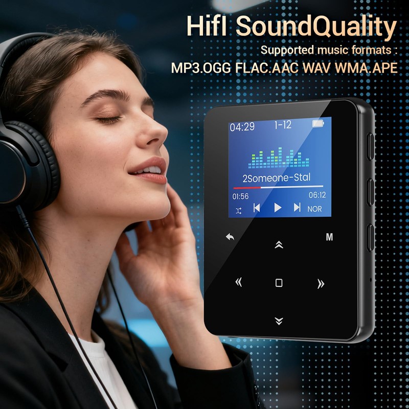 Aeheqkl 64GB Bluetooth 5.3 MP3 Player, Hi-Fi Lossless Music Player
